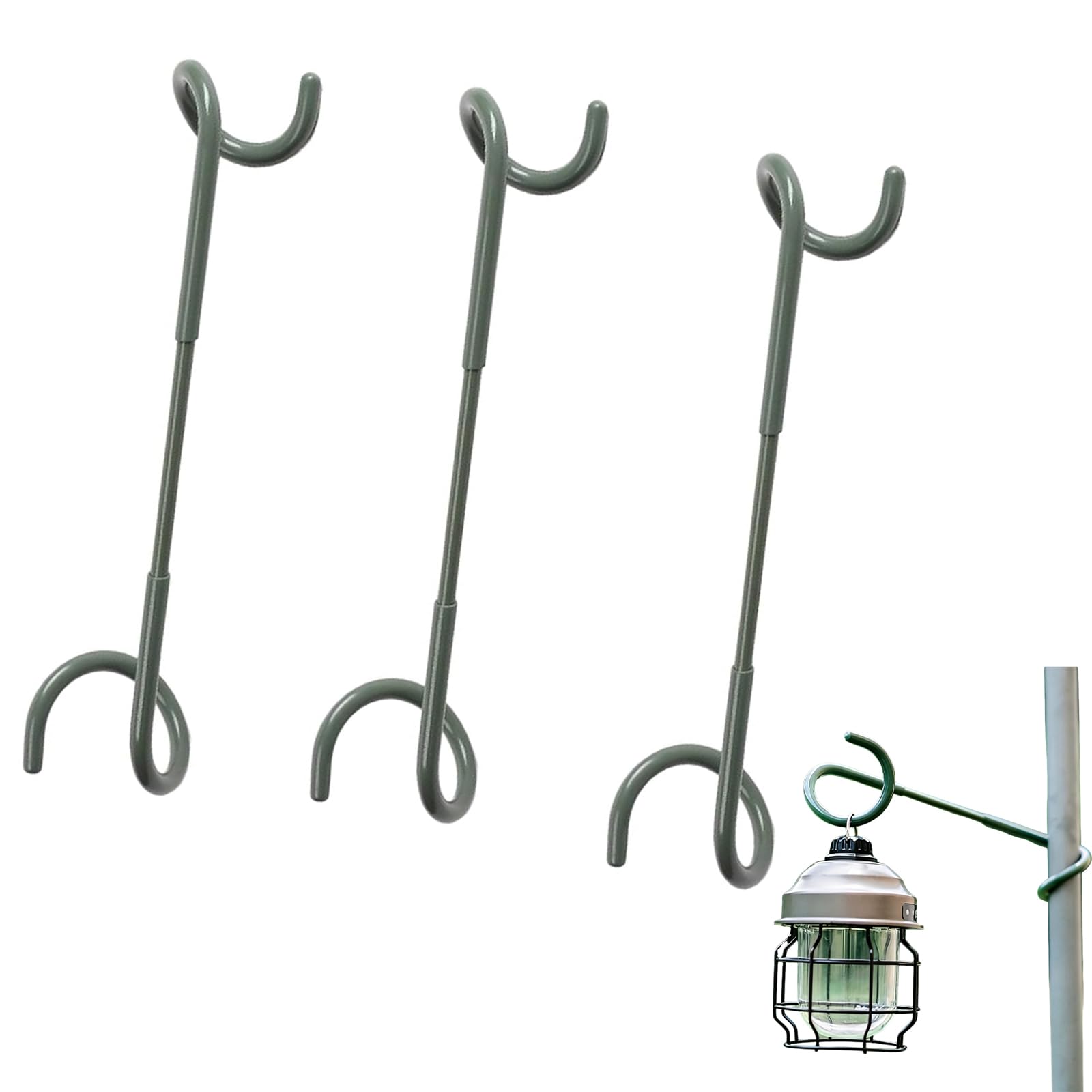 3 Pezzi Supporto per Lanterna Campeggio, Gancio per Lanterna a Doppia Testa, Progettato per il Campeggio Selvaggio, per Appendere Lampade Elettriche, per i Bagagli(Verde)
