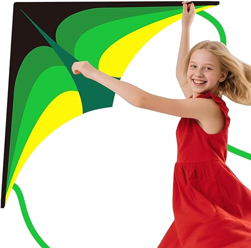 Miniatura 4 de YFAFENGS Cometa Delta para niños y adultos fácil de volar, cometa de playa para principiantes para juegos al aire libre con línea y mango