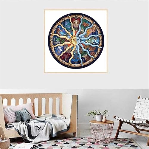 Miniatura 3 de nerwawa Kits de pintura de diamantes 5D para adultos, taladro completo de las doce constelaciones, pintura de diamantes de imitación (21.65 x 21.65