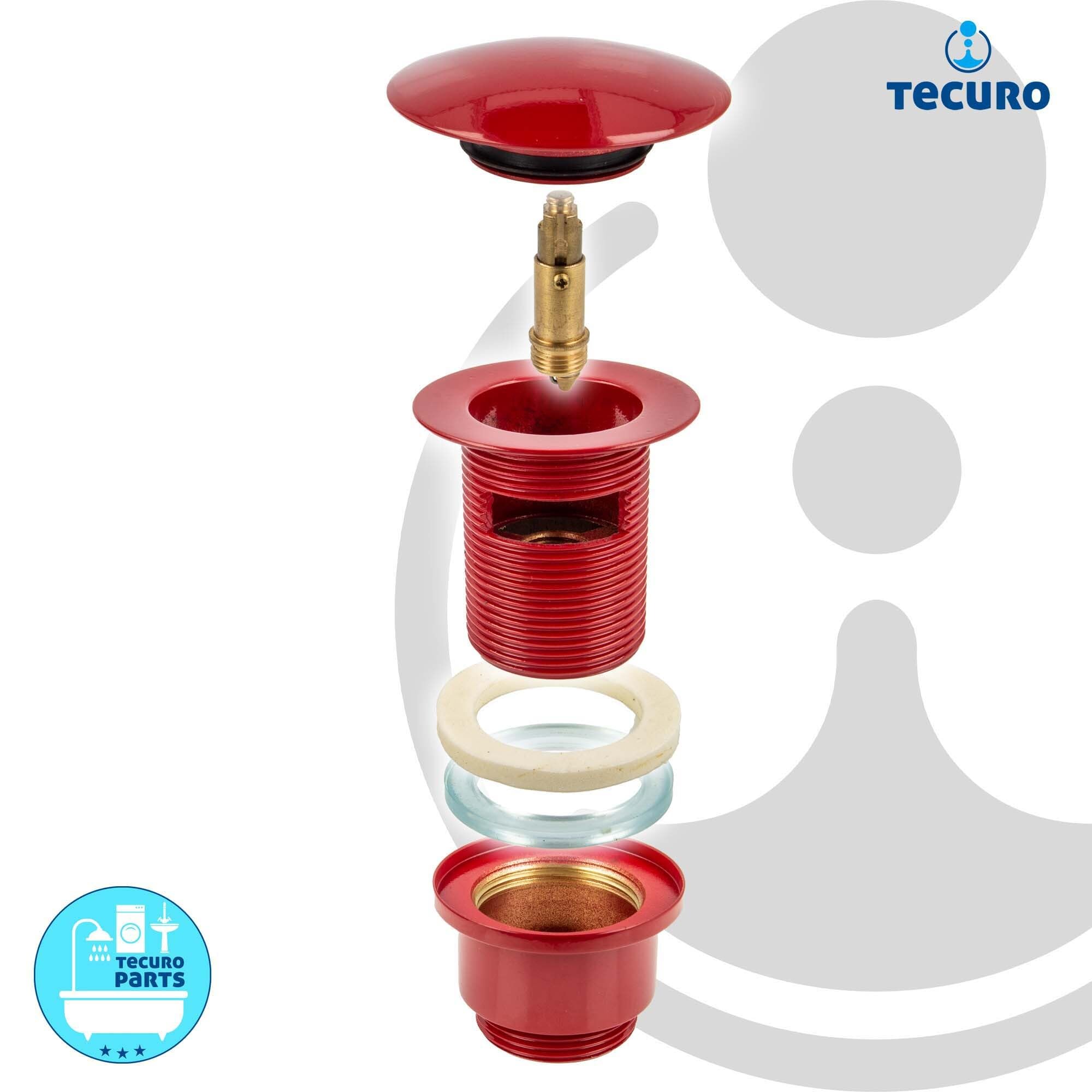 tecuro Siphon mit Pop Up Ablaufventil rot (RAL 3003) - Universal Set für Waschtisch/Waschbecken