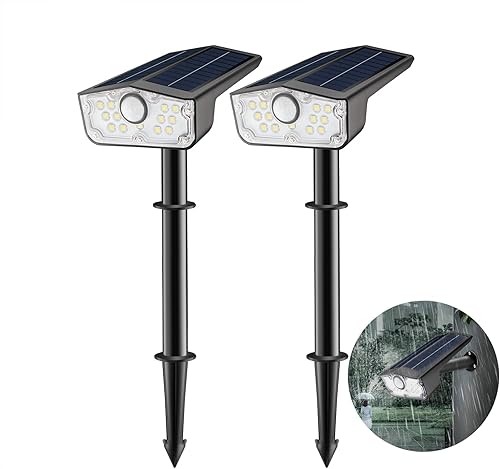 Luces solares con sensor de movimiento para exteriores, 3 modos de luces solares para exteriores, IP67 Waterpoof, luces solares de paisaje de 6500