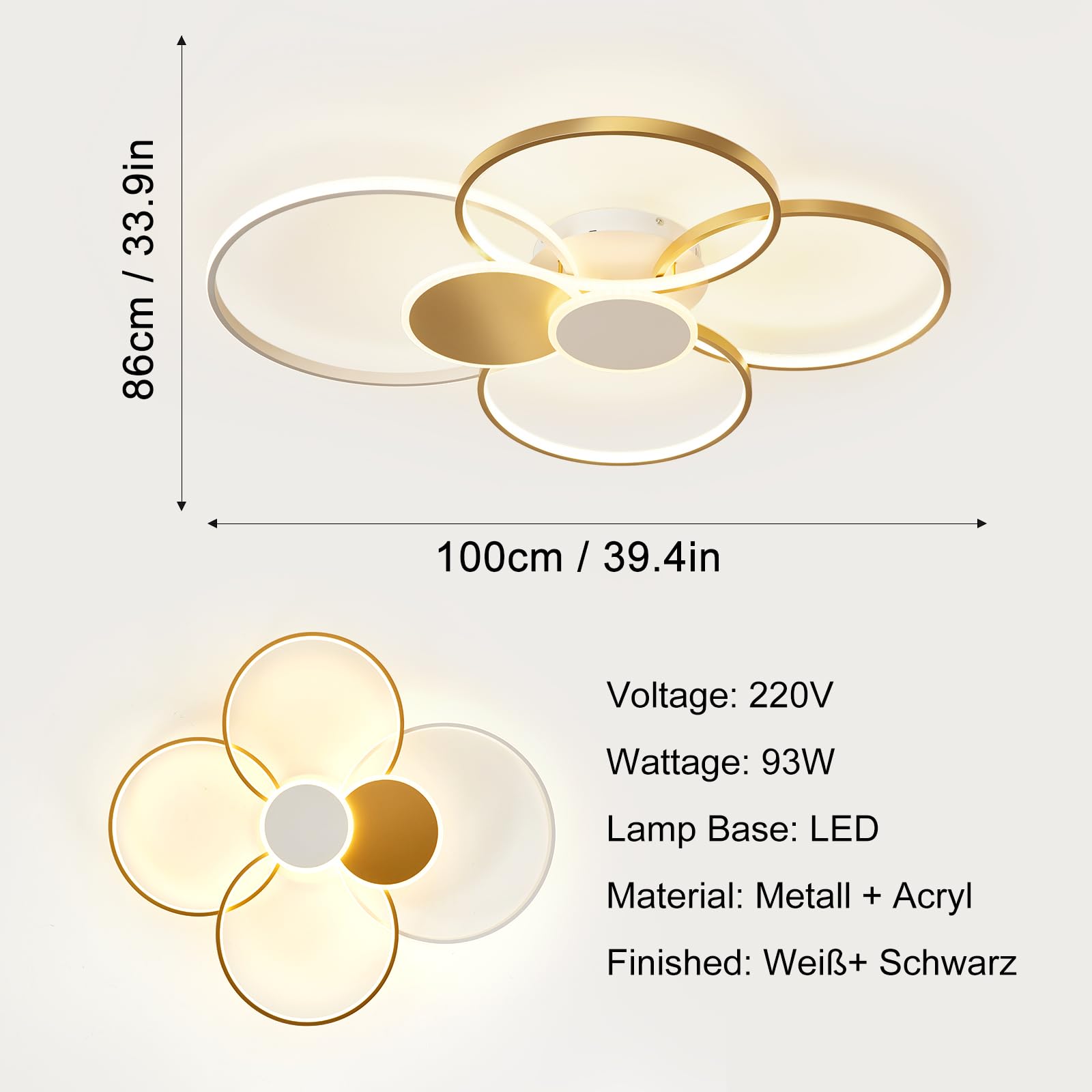 RRBEST LED Dimmerabile lampadario soggiorno, PLampada Da Soffitto con telecomando,Applica A Decorativa Soggiorno Camera Da Letto Cucina E Ufficio
