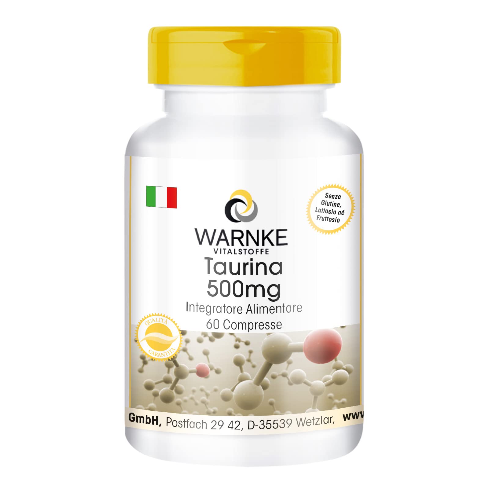 Taurina 500 mg - 60 Compresse - Vegan | Warnke Vitalstoffe - Qualità da farmacia tedesca