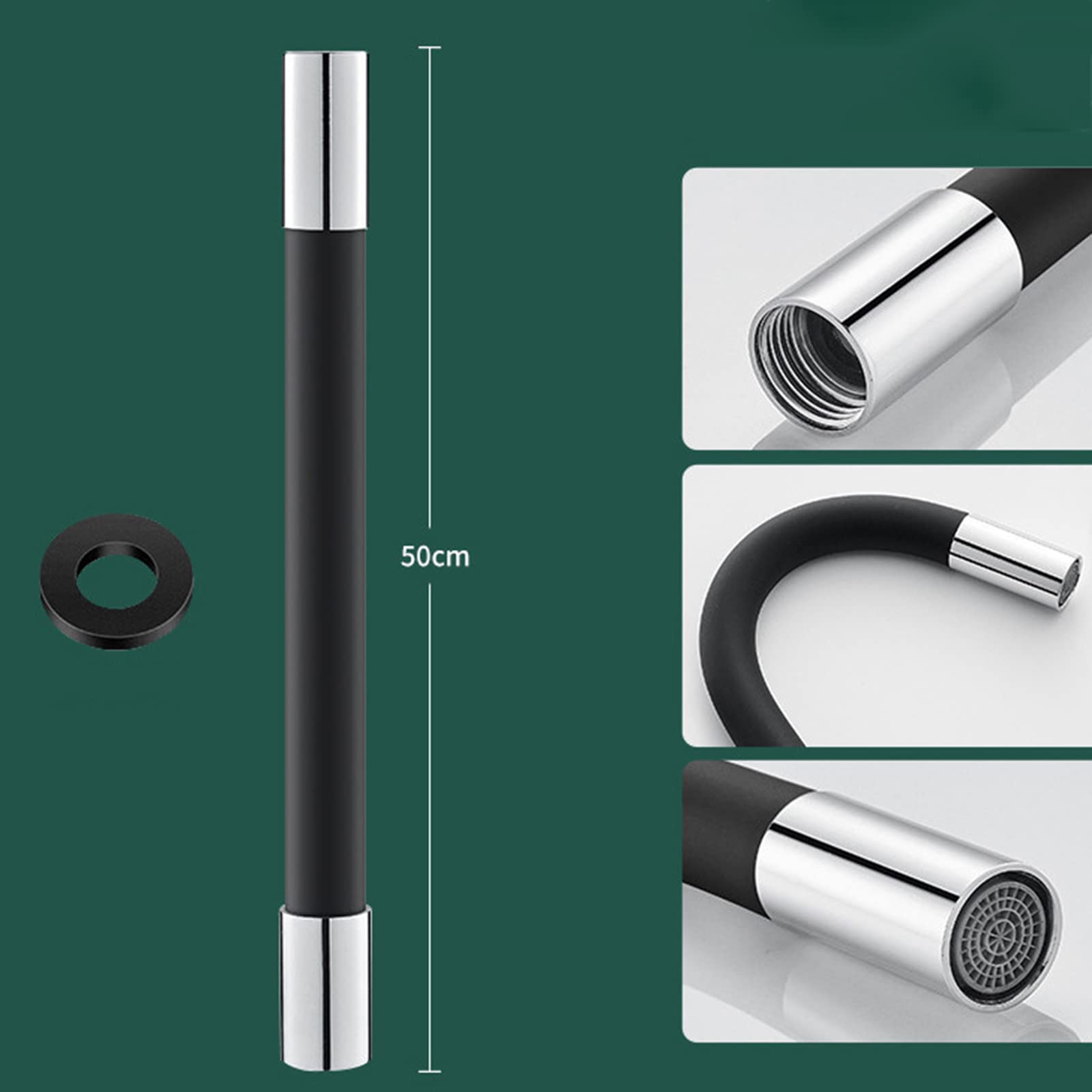 360° flexibler Küchenarmaturschlauch, 50 cm, schwarze Verlängerung für Balkon und Küche, vielseitig und einfach zu installieren, perfekt für Zuhause und Außenbereich