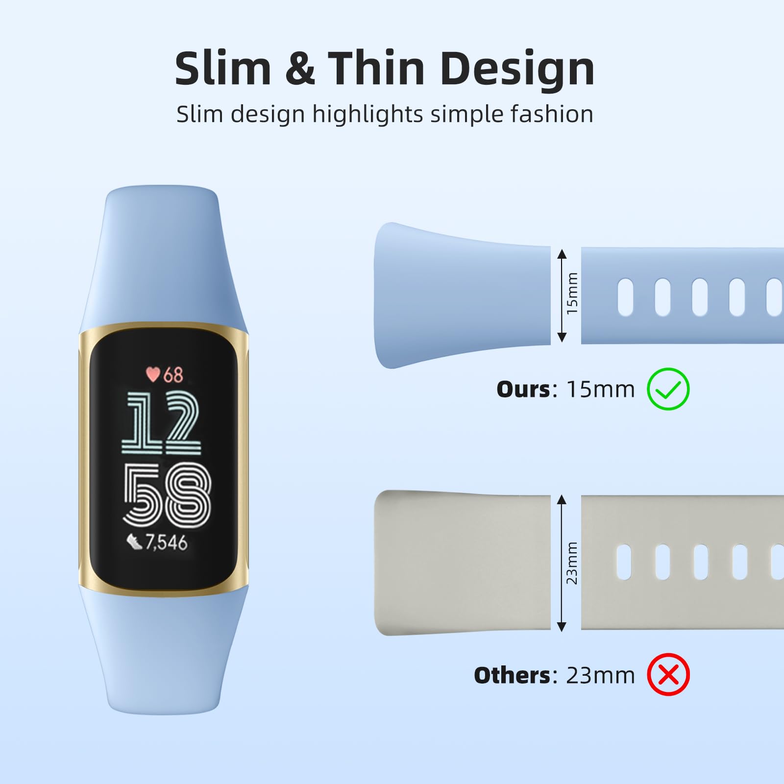 CeMiKa Silicone Slim Strap Compatible with Fitbit Charge 5 Strap, Soft Breathable Sport Bands for Charge 5/Charge 6 - Image 3