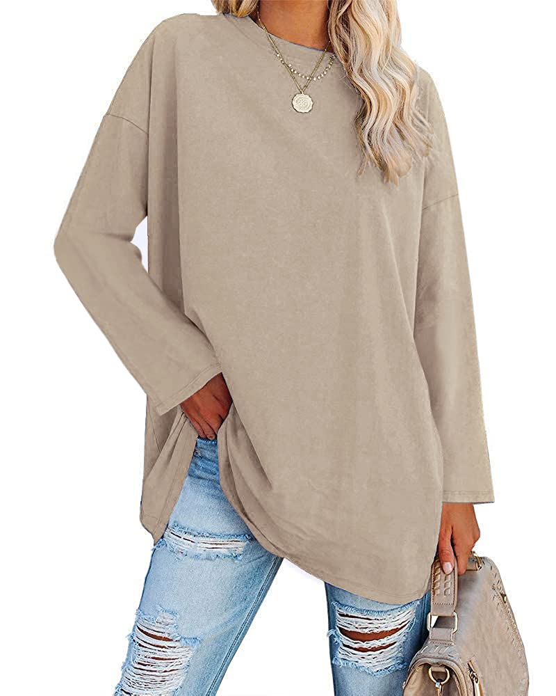 Ebifin Damen Langarmshirt Oversize Longshirt Rundhals | Pullover,Tunika,Langarm,Loose Fit,Casual,Basic,Lang Top,Longsleeve,Longpulli,Sweatshirt
