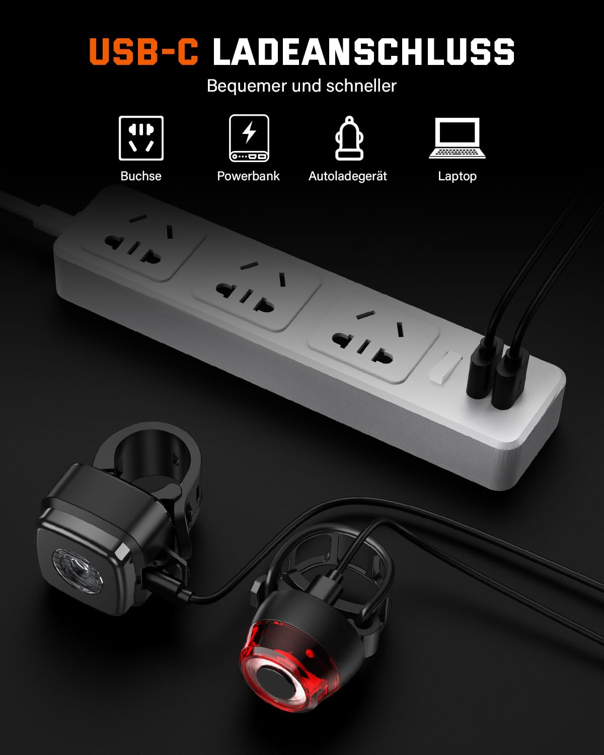 Zestaw oświetlenia rowerowego LED Apkezel, zestaw świateł rowerowych przednich i tylnych z homologacją StVZO, lampa rowerowa 600 mAh z możliwością ładowania przez USB, wodoodporne światła rowerowe IPX