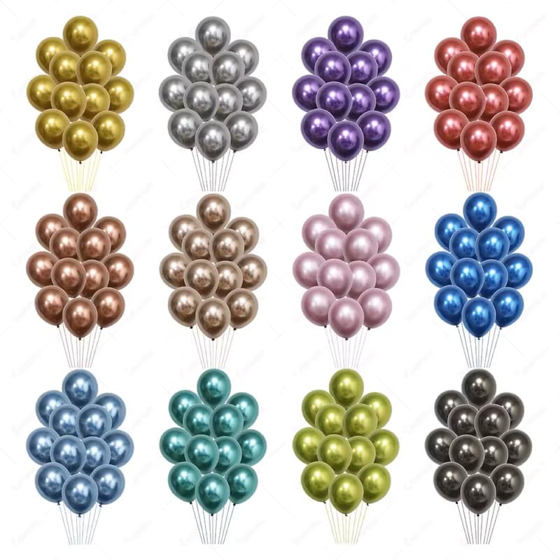 Image of Chrome Metallic Balloons Silver 100 pcs Glossy Latex Balloon for Birthday Decoration Kit Wedding, Anniversary Floral Garland 10 Inch Helium Supported