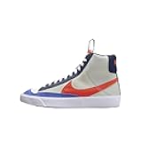 Blazer Mid '77 SE Big Kids' Shoes (FQ7413-100, White/Light Silver/Midnight Navy/Team Orange) Size 4