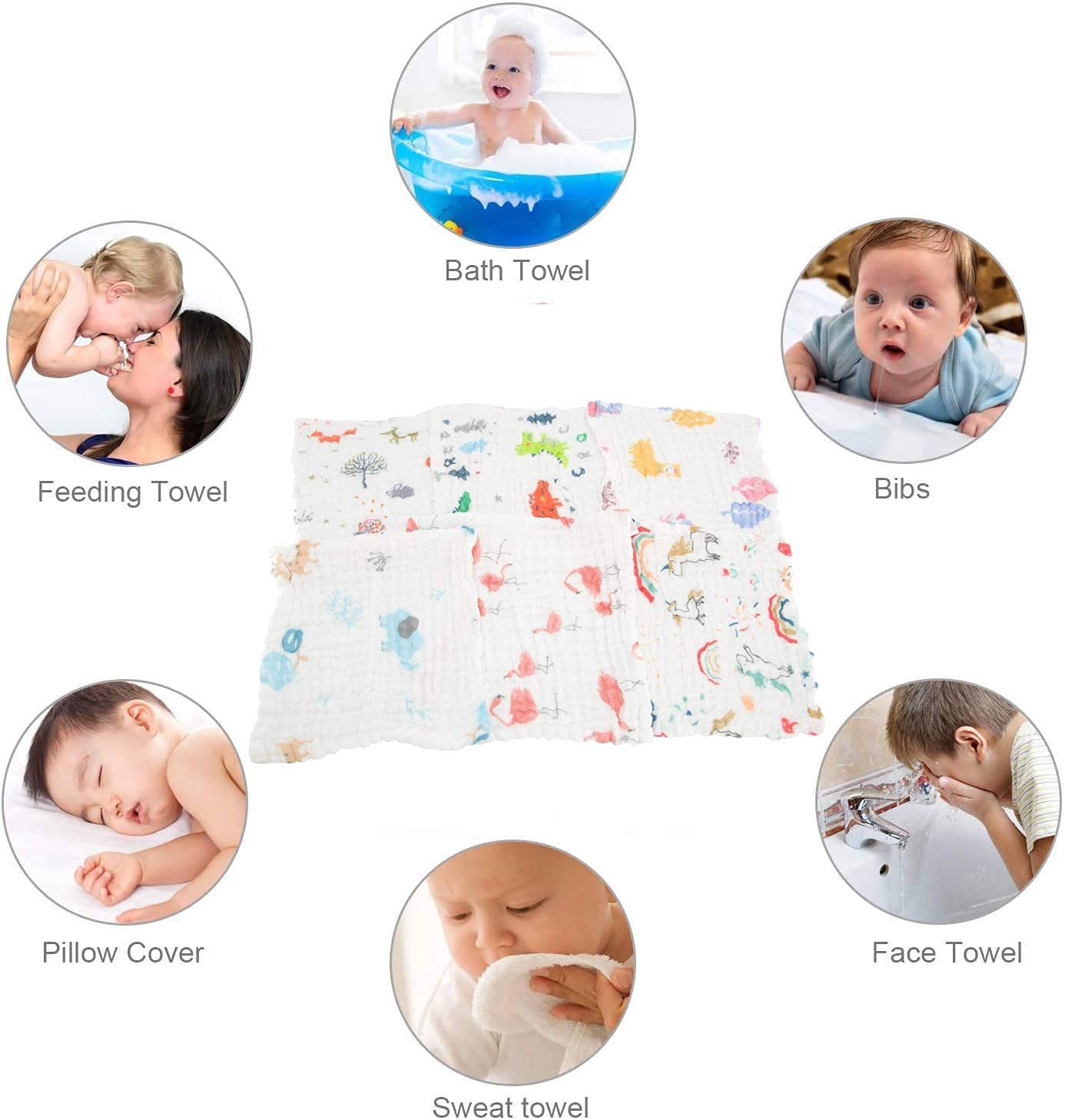 6 Pack Paño de baño de baño de Muselina con Gancho, 12 "x12 toallitas Reutilizables, Toallas de bebé Mejor para Regalo de Ducha