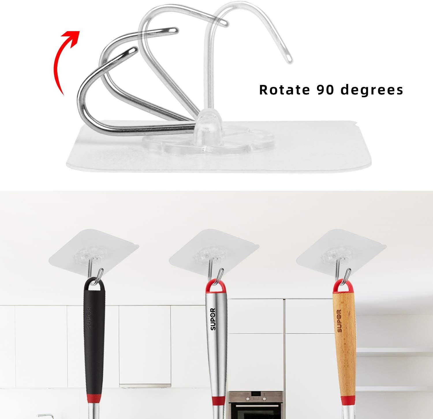 FOWOKAW Adhesive Hooks.Heavy Duty Self Wall Hooks15lb(Max),Waterproof and Oilproof Transparent hooks11 Pack