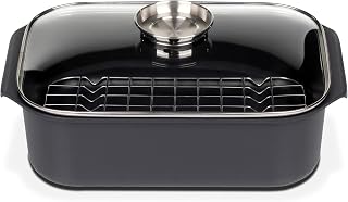 GSW Rechteckbräter Gourmet – hochwertiger Bräter mit Deckel und Grilleinsatz, ideal zum Schmoren, Dünsten und Braten, auch für den Backofen – Schwarz, Aluguss, 8 Liter