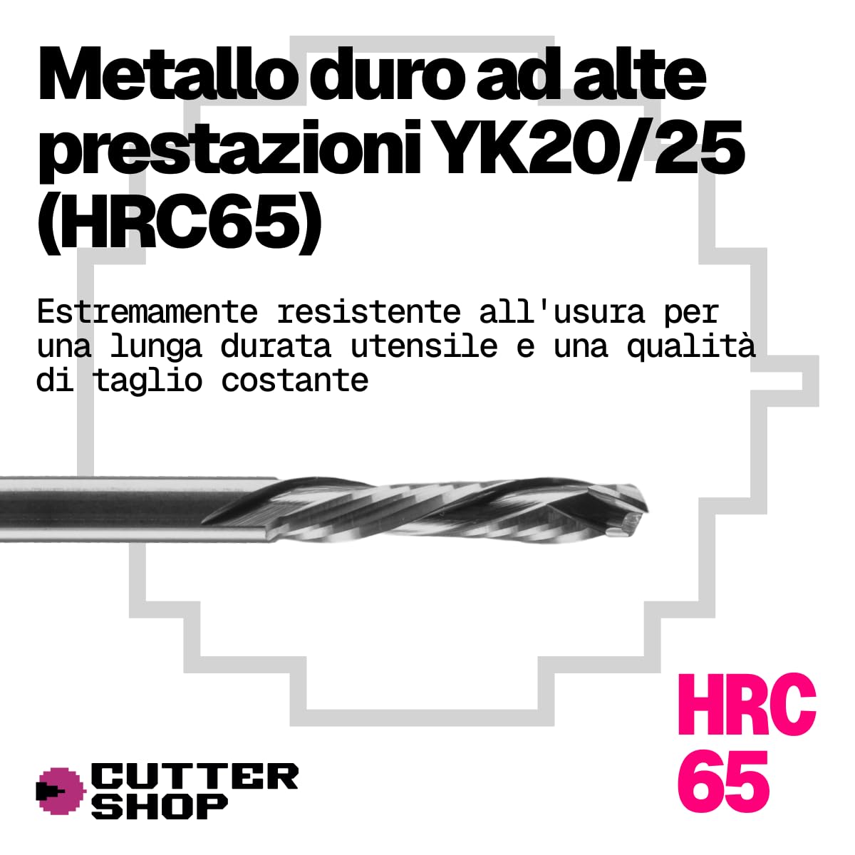 Fresa a compressione CNC per legno e materiali legnosi – fresa elicoidale anti-strappo, MDF, truciolare, compensato, HRC65 | Serie WC – D6.0x6.0xL32/75