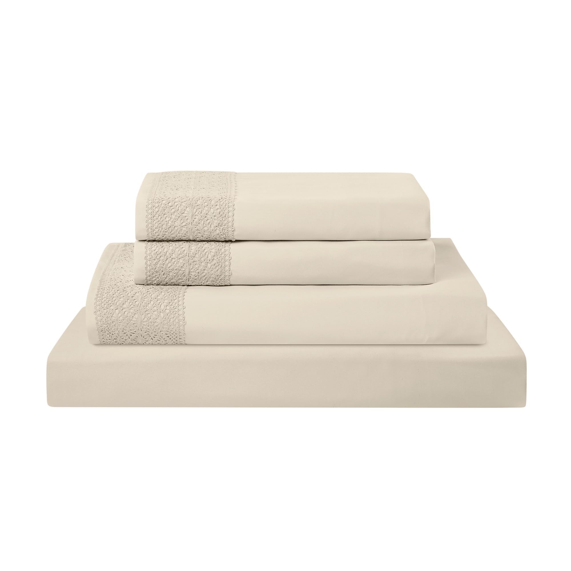 Modern Threads Soft Microfiber Crochet Lace Sheets - Luxurious Microfiber Bed Sheets - Includes Flat Sheet, Fitted Sheet with Deep Pockets, & 2 Pillowcases, Linen, King Size