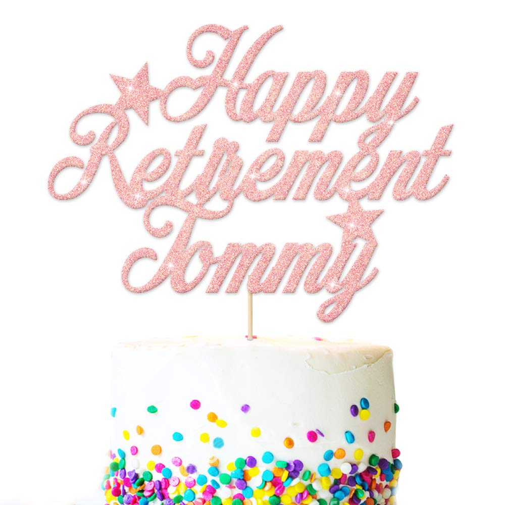 EDSG Personalised Cake Topper for Retirement | Custom Cake Decoration With Any Name | Double Sided Multicolour Glitter Party Decoration Hand Finished in UK(Baby Pink)