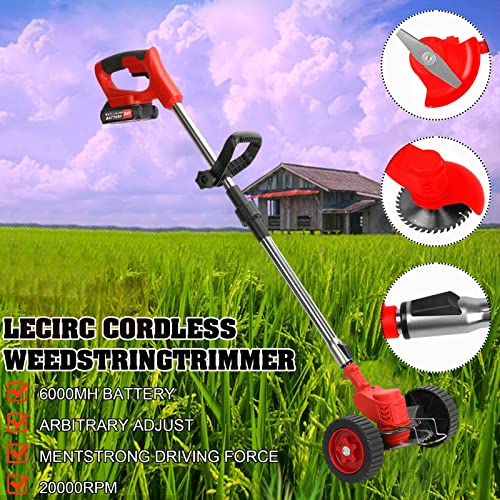 Yozumd String Trimmer Battery Powered Weed Wacker 800W Adjustable Head Cordless Low Noise Weed Eater With Retractable Pole Lawn Yard Garden Supplies Red Us Plug #TOP3
