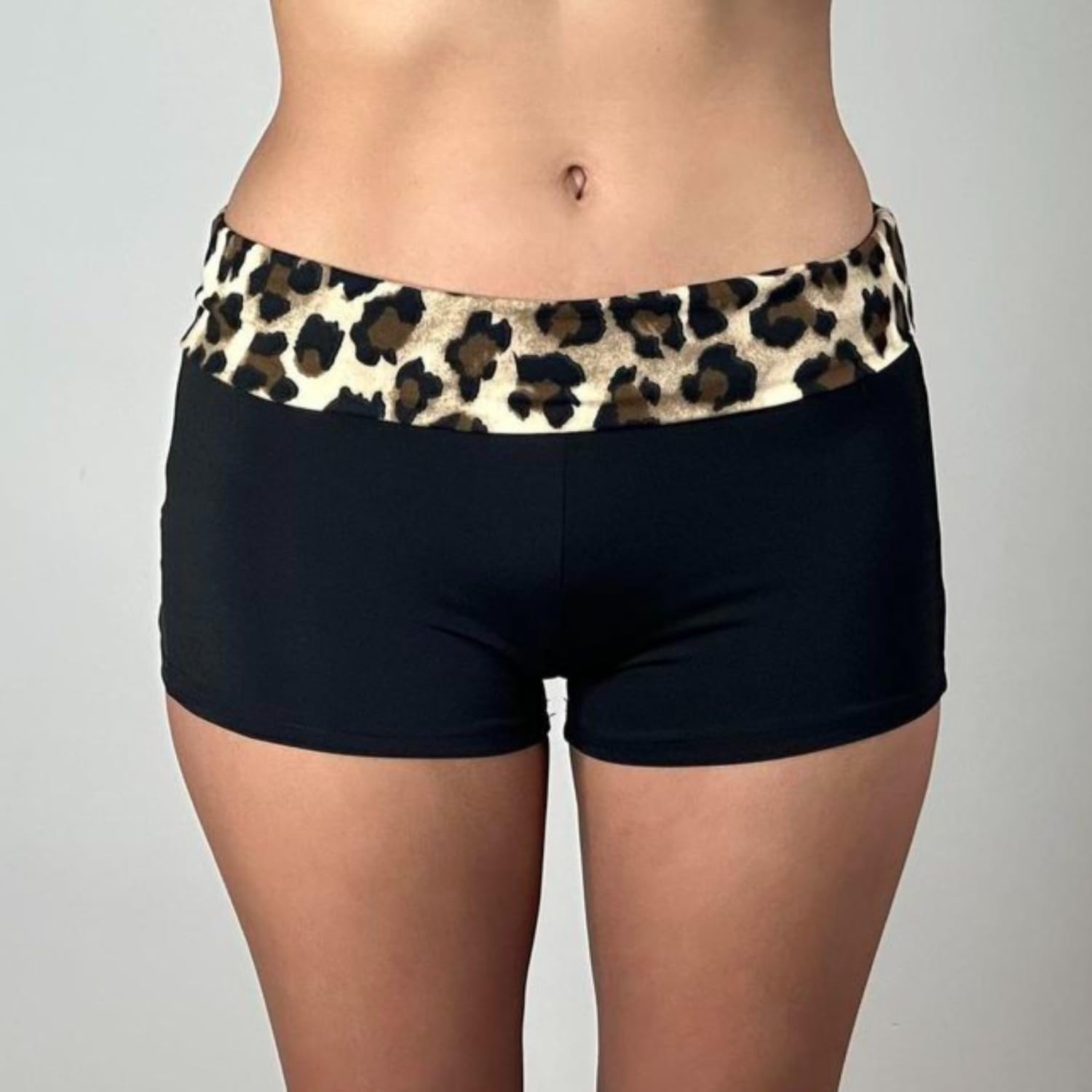 Women's Mini Fold Over Shorts Zebra Cheetah Lounge Low Rise Patchwork Pajamas Y2K Skinny Sexy Casual Shorts - Image 2