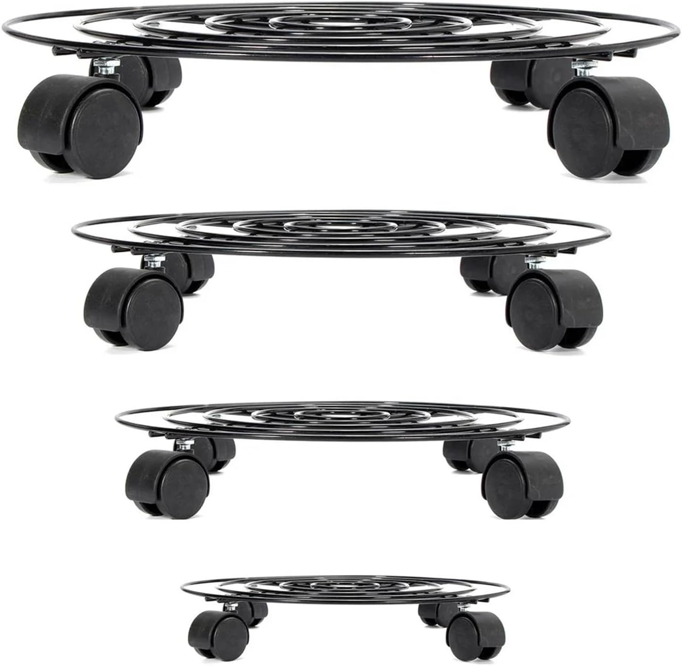 Black 4 Sizes Round Flower Plant Pot Tray Wheels Heavy Planter Flowers Mover Trolley Plate Stand Holder Garden Tools(35cm)