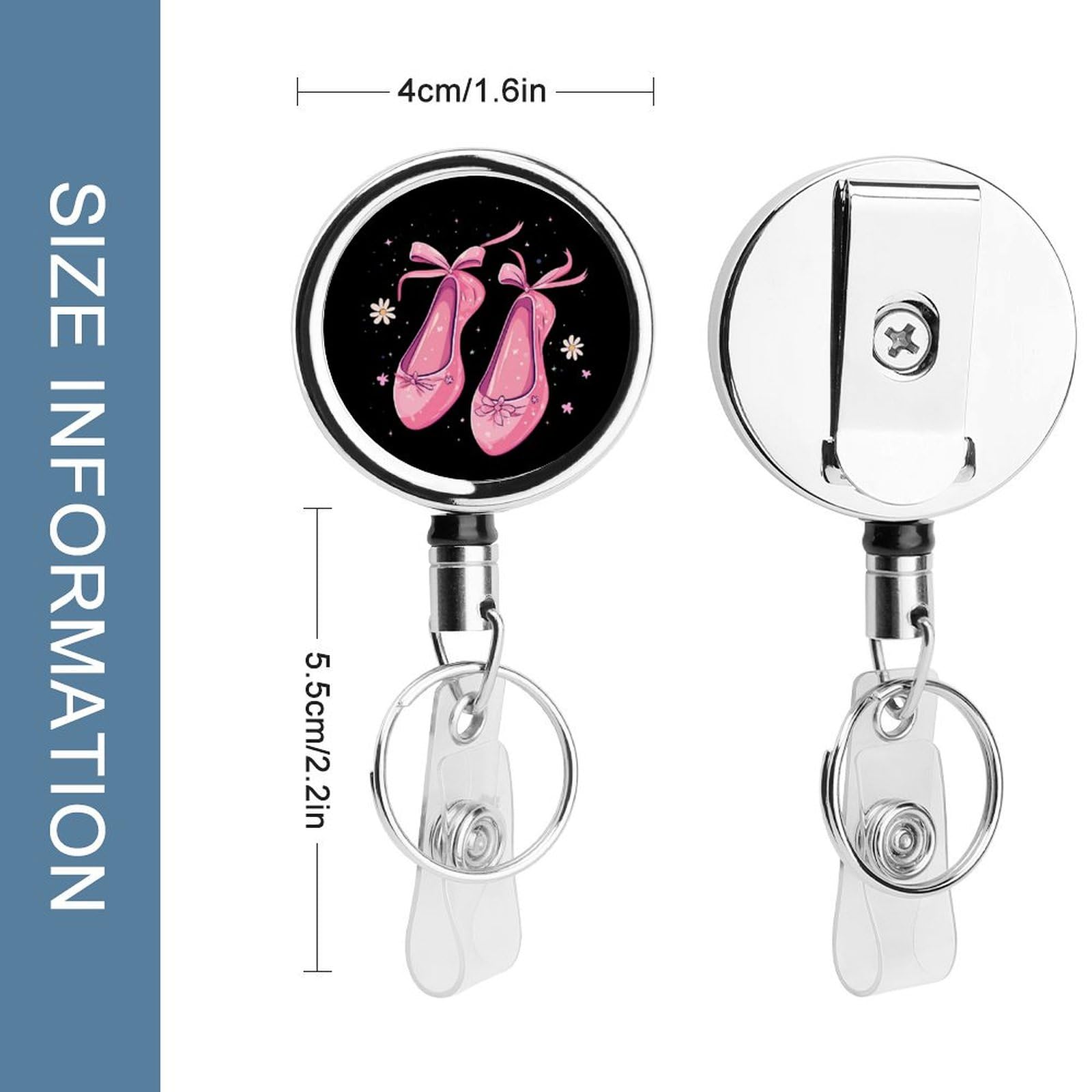 Ballerina Ballet Dancing Retractable Badge Holder Metal ID Name Holder Key Ring with Belt Clip