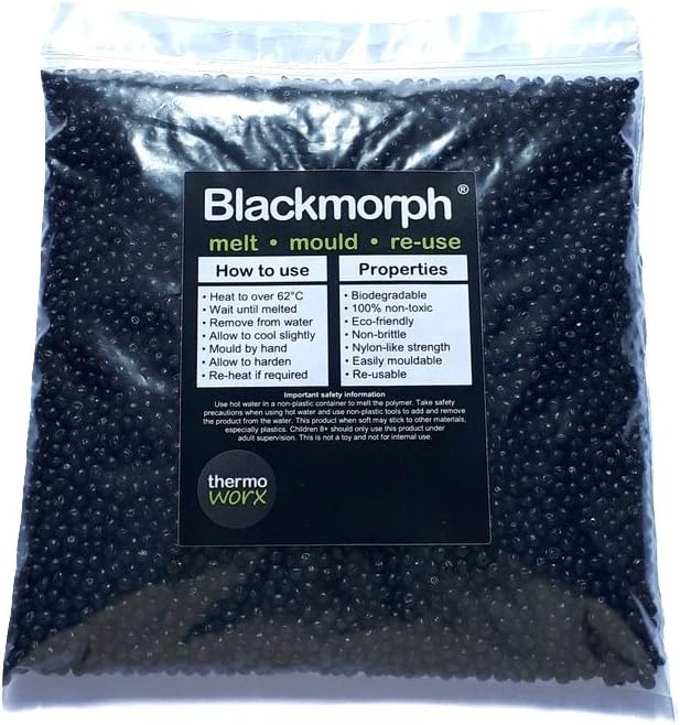 Blackmorph Thermoworx bioplastic 250 grams. Reusable hand mouldable thermoplastic. Crafts and DIY