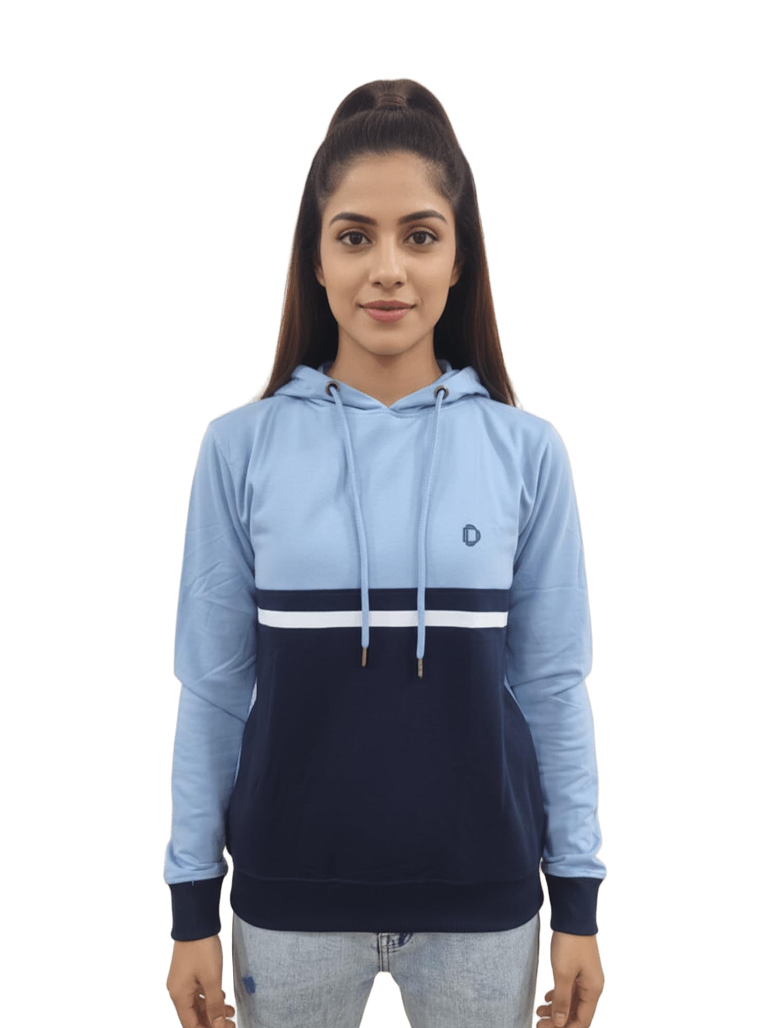 Women Cotton Rich French Terry Hoodie | Stylish Contrast Cut & Sew Design with Ribbed Cuffs & Zip Pocket | Soft, Warm & Durable Winter Sweatshirt-image-0