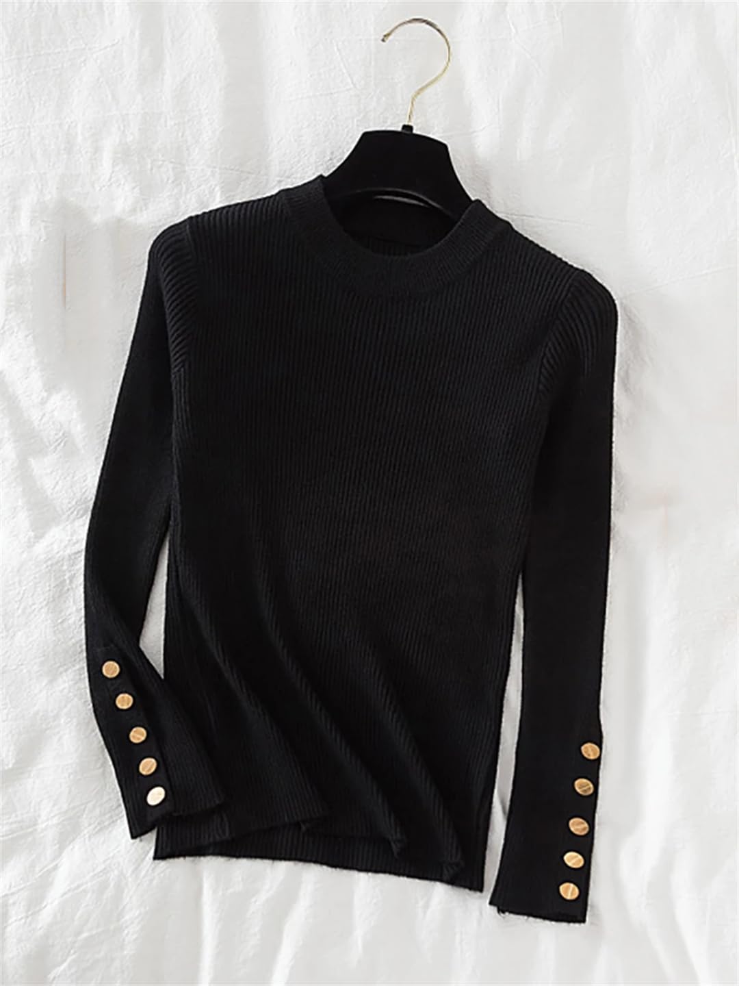 Suéter grueso para mujer, color caqui, casual, otoño, invierno, con botones, cuello redondo, suéter femenino de punto delgado, suéter suave