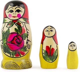 BestPysanky Set of 3 Miniature Traditional Wooden Matryoshka Nesting Dolls 3 Inches