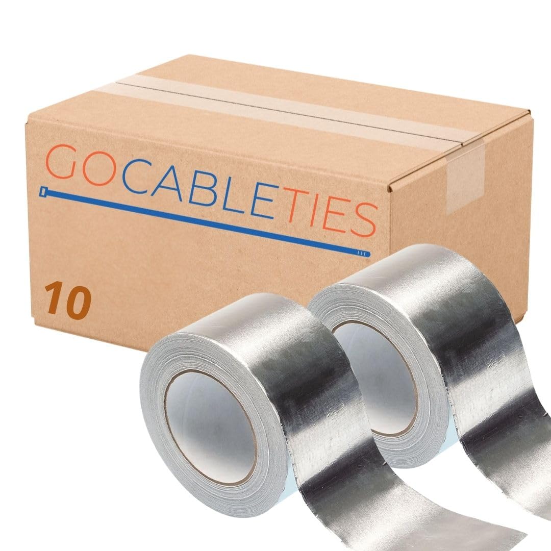Gocableties Aluminium Foil Tape, 75mm (3") x 50m, Ten Roll Bulk Pack Adhesive Insulation Tape for Insulating, HVAC Repair, Sealing Ducts, and Pipework, 10 Rolls