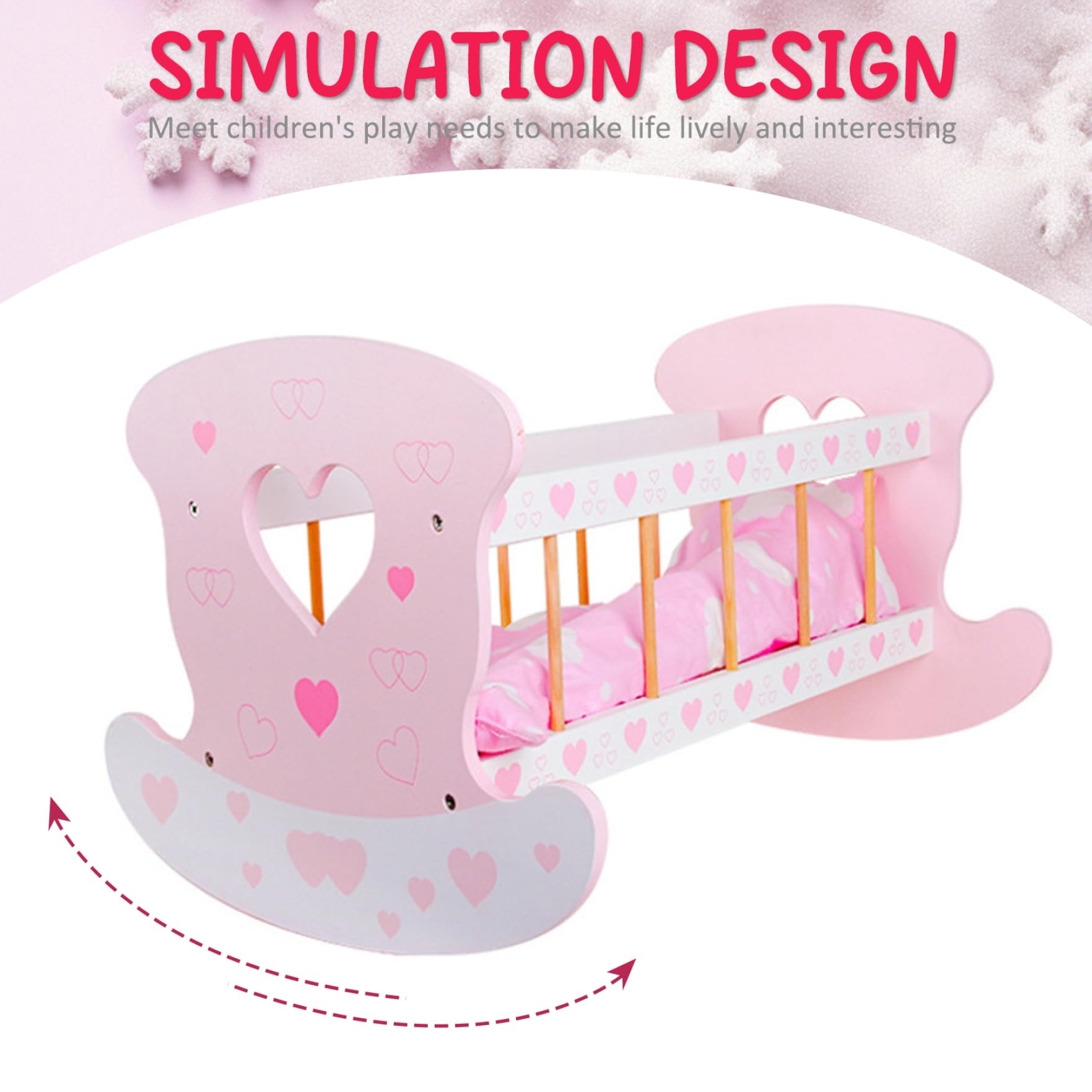 Cuna para muñecas de 18 Pulgadas, Cama para muñecas de Madera con cojín, Manta y Almohada, Lindo Juguete de Cuna Mecedora para niños a Partir de 3 años. Juguetes y Juegos.