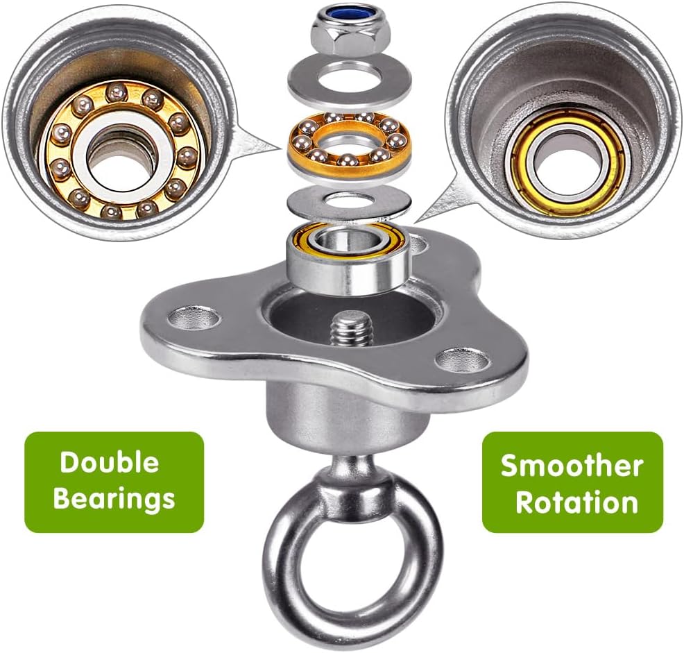 Dolibest Bearing Swing Hanger with Carabiner, 360 Swivel Swing Hanger, Heavy Duty Hammock Hanging Kit for Tire Kit Playground Hanging Hammock Chair, Yoga, 3 Screws, 900 LB Capacity - Image 4