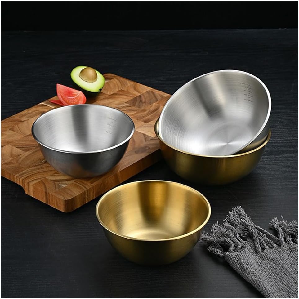 Stainless Steel Mixing Bowl, Stainless Steel Deep Bowl Design Kitchen Metal Bowls for Cooking Baking Mixing Marinating Cake Bread Salad(Size:19cm,Color:Gold)