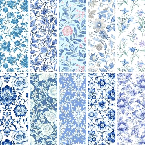 Image of 5 inchx5 inch50pcs Cotton Fabric Squares for Sewing Quilting Supplies-Blue Floral | Good quality wonderful colors beautiful patterns soft and sturdy 100% cotton fabric squares perfect for quilting projects