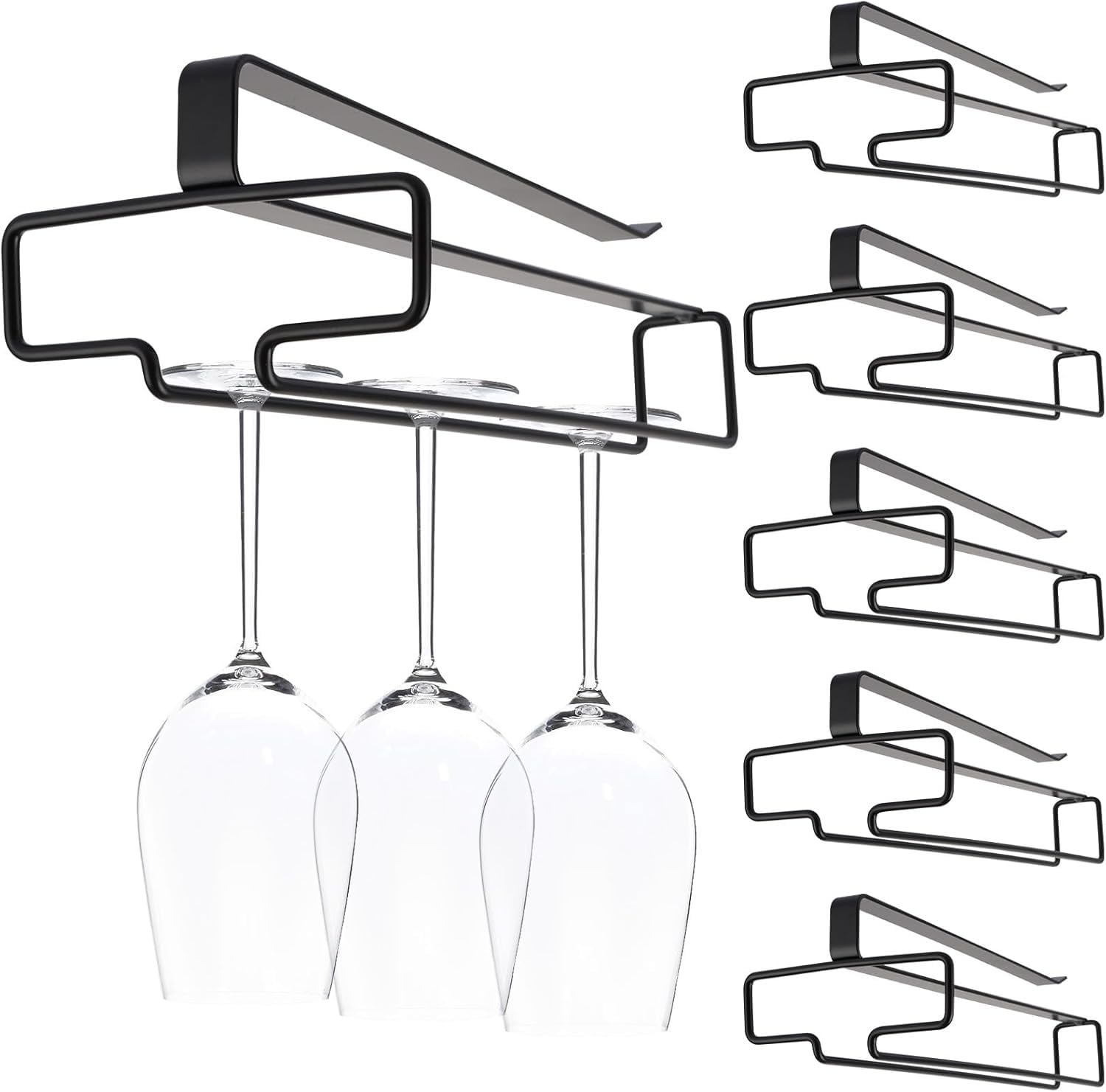Eminence Lifestyle 6 Pack Wine Glass Holder, No Drilling Under Cabinet Wine Glass Rack, Iron Stemware Rack Hanger for Hanging Champagne Goblets Storage Organiser-image-10