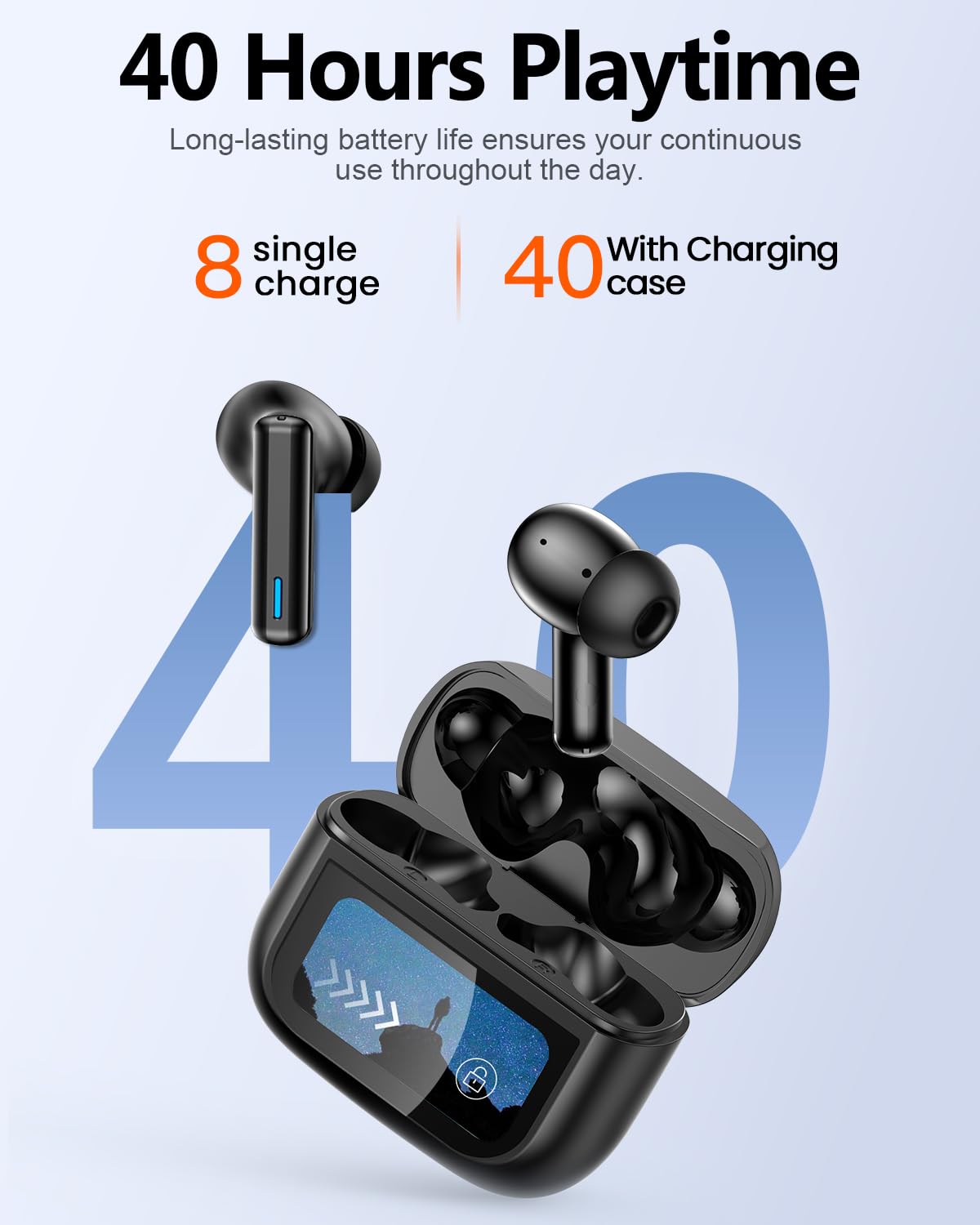ZIUTY Wireless Earbuds Bluetooth Headphones, 50H Playtime Ear Buds with Mic, LED Digital Display Charging Case, IPX7 Waterproof, Deep Bass Stereo, in-Ear Earphone for iPhone Andriod Phone