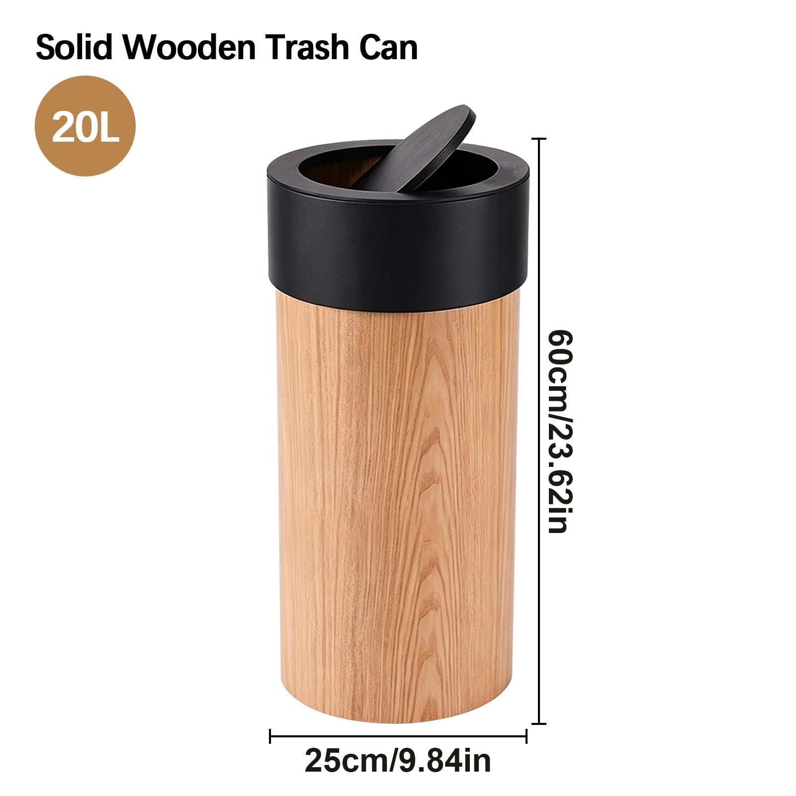 Drsyffsup Pattumiera cilindrica Moderna nordica, pattumiera Rotonda in Legno con Coperchio Basculante per Bagno, Camera da Letto, Soggiorno, Cestino per la Carta in Legno per Ufficio