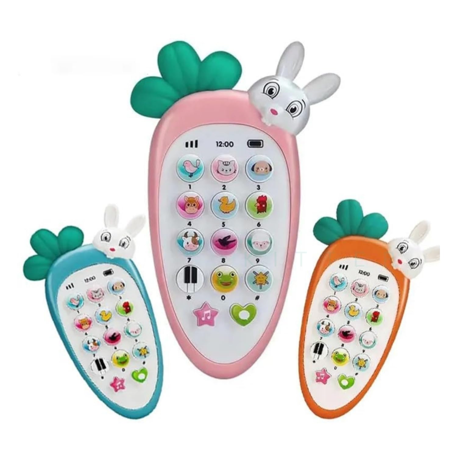 KITTER Rabbit Phone for Kids | Radish Phone for Kids with 20 Musical Songs, Animal Sound Smartphone Toy for Toddlers, Lights | Educational Toys for 2 Year Old (Random Colour As Per Stock)