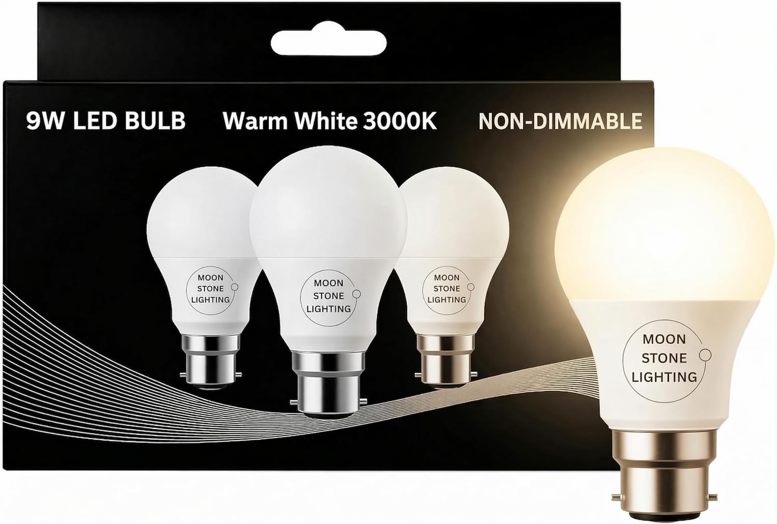 Moonstone Lighting B22 LED Bulbs 9W | Warm White 3000K | 840 Lumen | Non-Dimmable | 20,000 Hour Lifespan | Energy Saving | 3 Pack | Replaces 100W