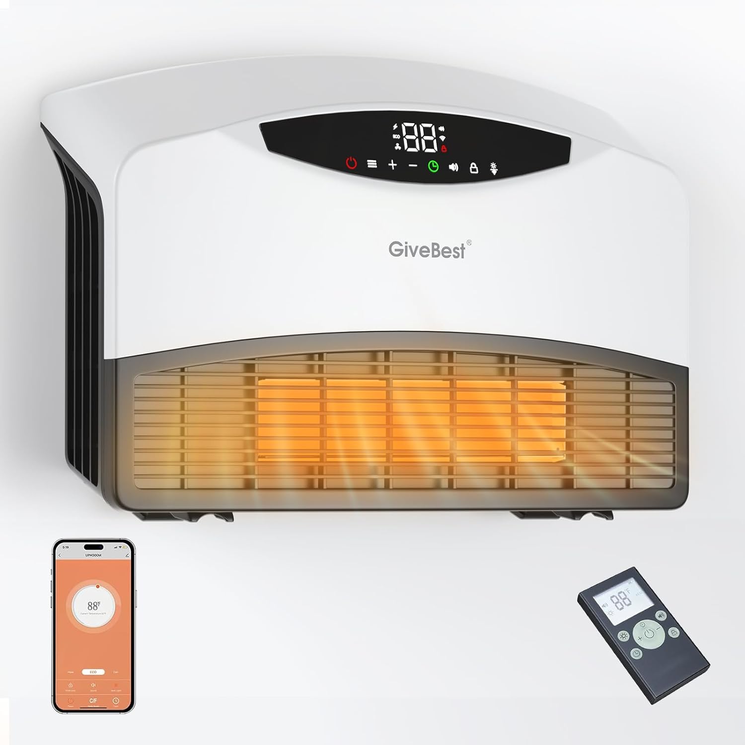 GiveBest-Smart-Wall-Heater, 1500W Electric PTC Space Heaters for Indoor Use, Adjustable Thermostat, Remote Control, Compatible with Alexa, 24H Timer Heat for Bedroom Office Home Garage RV White