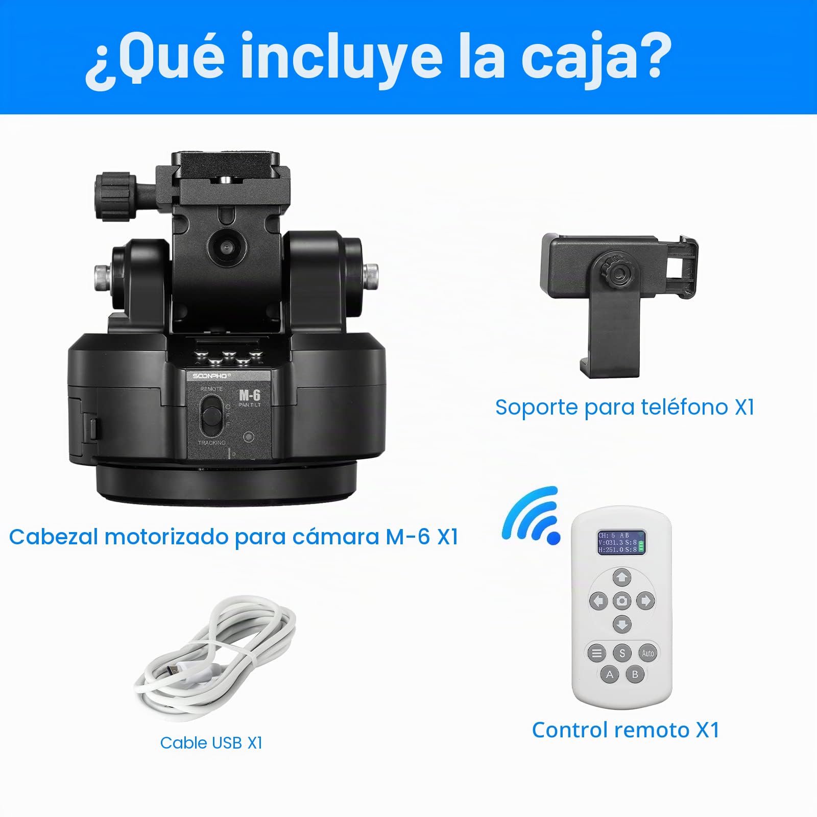 Soonpho M6 Motorizada 360 Grados Erhbarer Eléctrico Remote Panorama Trípode con Abrazadera para Teléfono y Mando a Distancia AI Face Tracking Detección de Gestos AB Dos Puntos Tipo para DSLR