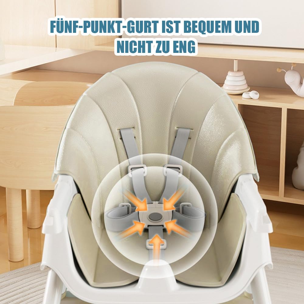 Supfine Chaise haute pour bébé 3 en 1, réglable avec ceinture de sécurité à 5 points, planche à manger amovible, hauteur réglable 87 cm, pliable, pour bébés et tout-petits (beige, 3 en 1)