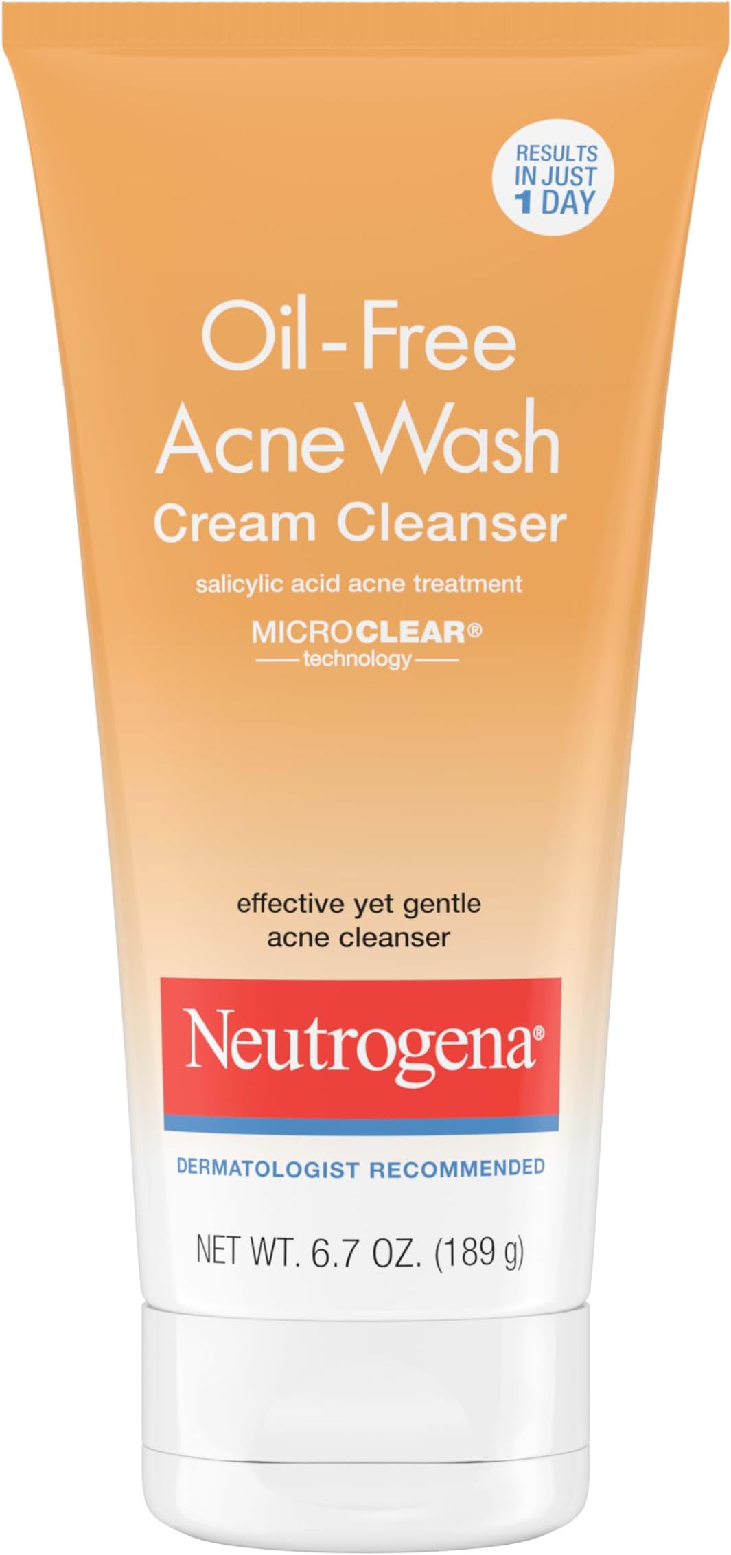Neutrogena Oil-Free Acne Face Wash Cream Cleanser, 2% Salicylic Acid Acne Treatment, Daily Facial Cleanser for Acne-Prone Skin, 6.7 fl. oz