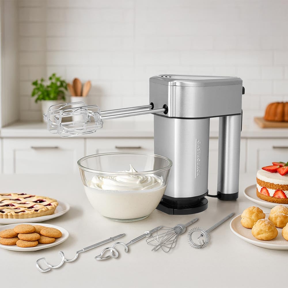 GASTROBACK Profi Handmixer 1000 Watt Handrührgerät mit Knethaken - Elektrischer Rührgerät für Küche - Leise Mixer für Teig Backen - 5 Geschwindigkeiten - Rührgerät Handmixer - Küchenmixer