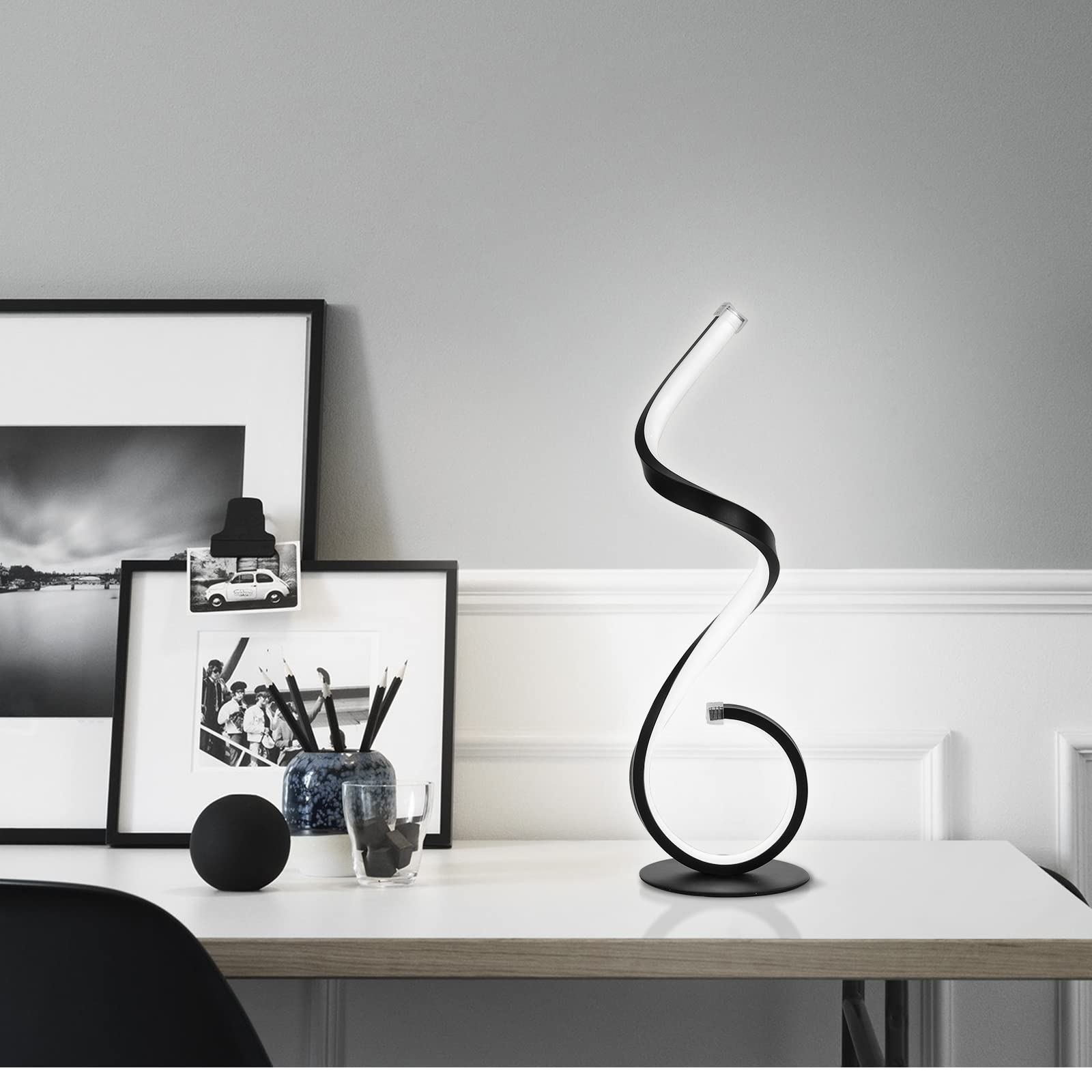 Lampada da tavolo a LED, design a spirale, 22 W, touch dimmabile, moderna, bianco caldo, 3 modalità colore, 10 livelli luminosità, per camera da letto, ufficio