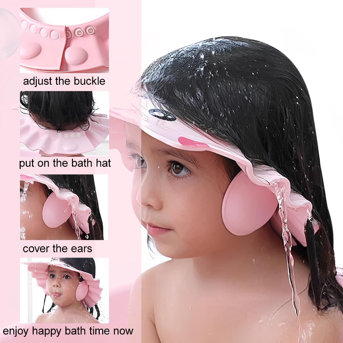 2 Pezzi Cappello Doccia Bambini, Visiera Doccia Bambini, Bambini Regolabile Doccia Cap per Protezione per Gli Occhi Impermeabile, Rosa