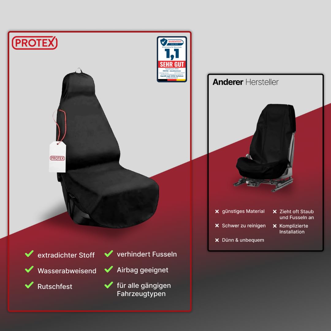 PROTEX® Autositzschoner [Testsieger 2025] Werkstattschoner - Rutsch- und wasserfestes, schmutzabweisendes Material - Ideale Passform - schwarz (2 Stück)