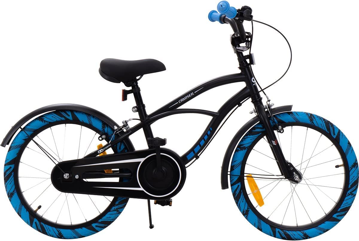 Actionbikes Vélo Enfant Cruiser - 18 Pouces - Frein Caliper - Roue Libre - Garde-chaîne - Support vélo - Pneus gonflables - Vélo Enfant - VTT - De 5 à 8 Ans