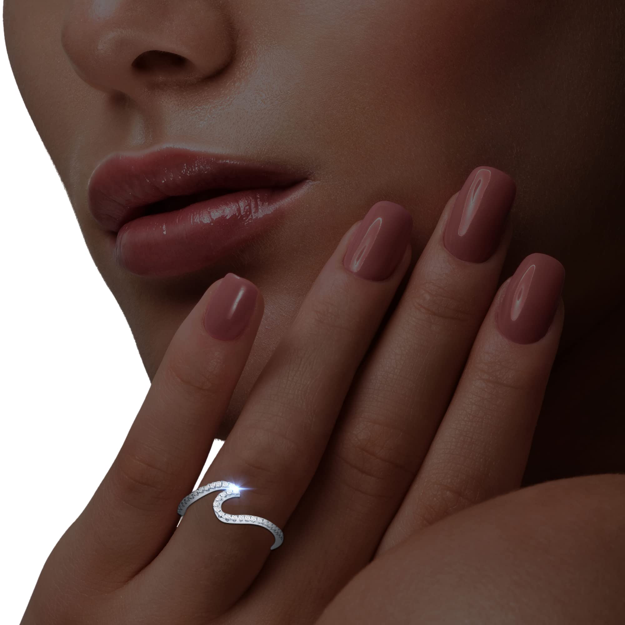 Anello a fascia in argento sterling con diamante sintetico e zirconia cubica, anello a fascia in argento con design a onda, per donne e ragazze
