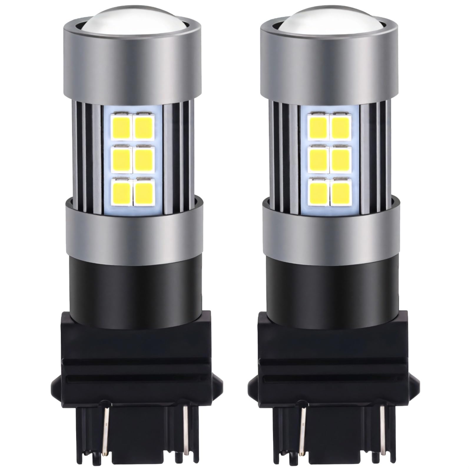 2 Pcs 3157 Led Brake & Reverse Light Bulbs, 27Smd 2835, 500Lm Super Bright White, Aviation Aluminum Housing, Easy Install
