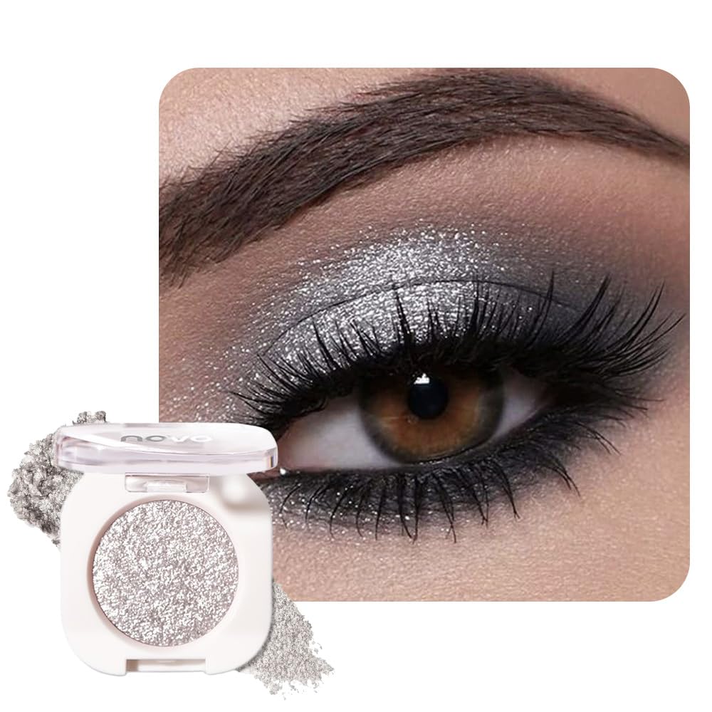 Ultra-Fine Pressed Pigment Single Eyeshadow – Lightweight, Highly Blendable Formula Frosted Silver Sparkle Eye Shadow, 12 Rich Matte/Shimmer Shades