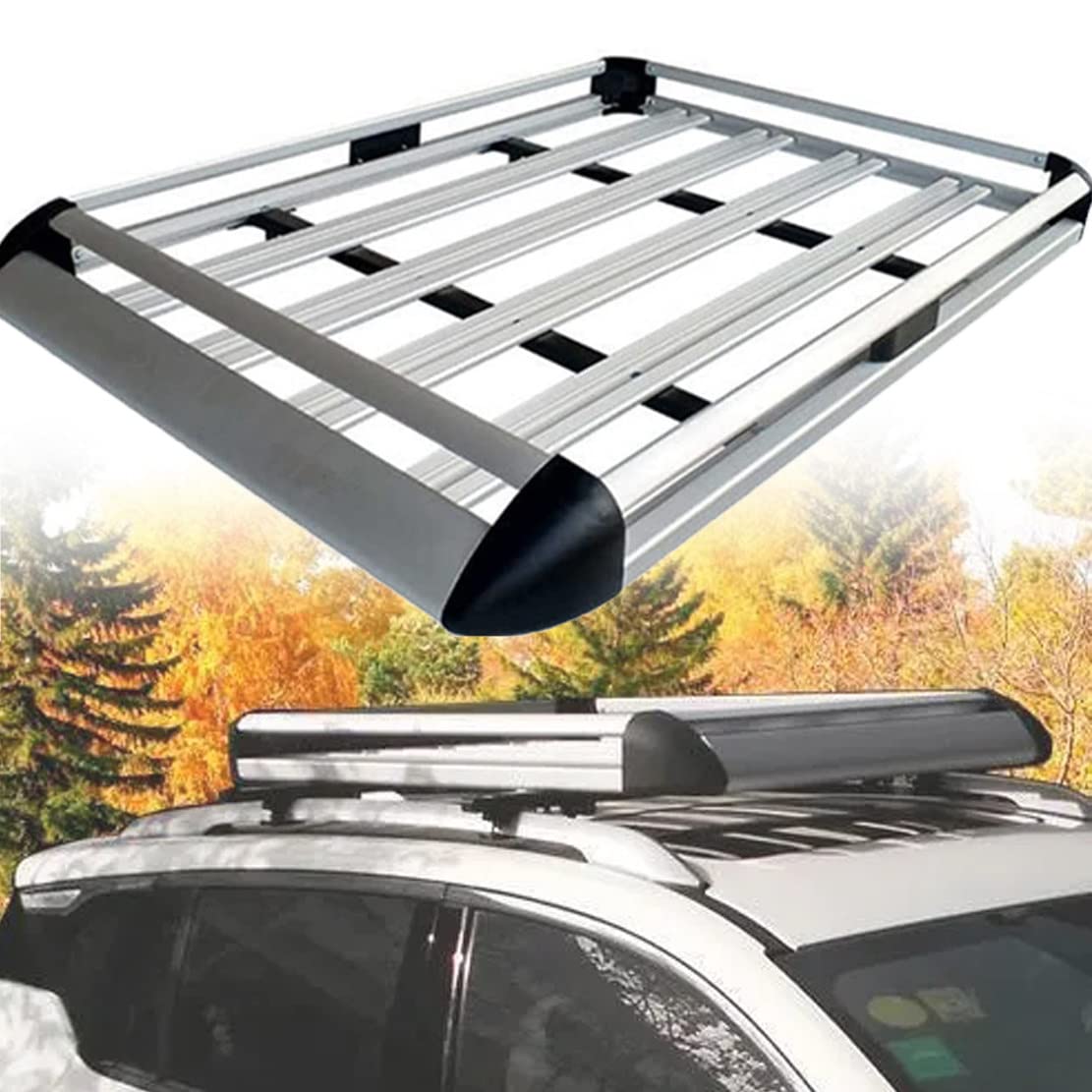 Taca Dachowa Aluminiowy Bagażnik Dachowy Cargo Carrier Basket,Uchwyt Na Bagaż Dachu Do SUV Taca Dachowa Stojak Na Platformę Bagażnik Taca ładunkowa,Bagażniki Samochodowe Górę Pojazdu,127 * 97cm